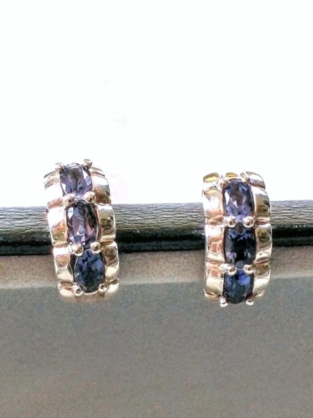 Demi Hoop Earrings Iolite Sterling Silver 1/2" Vintage